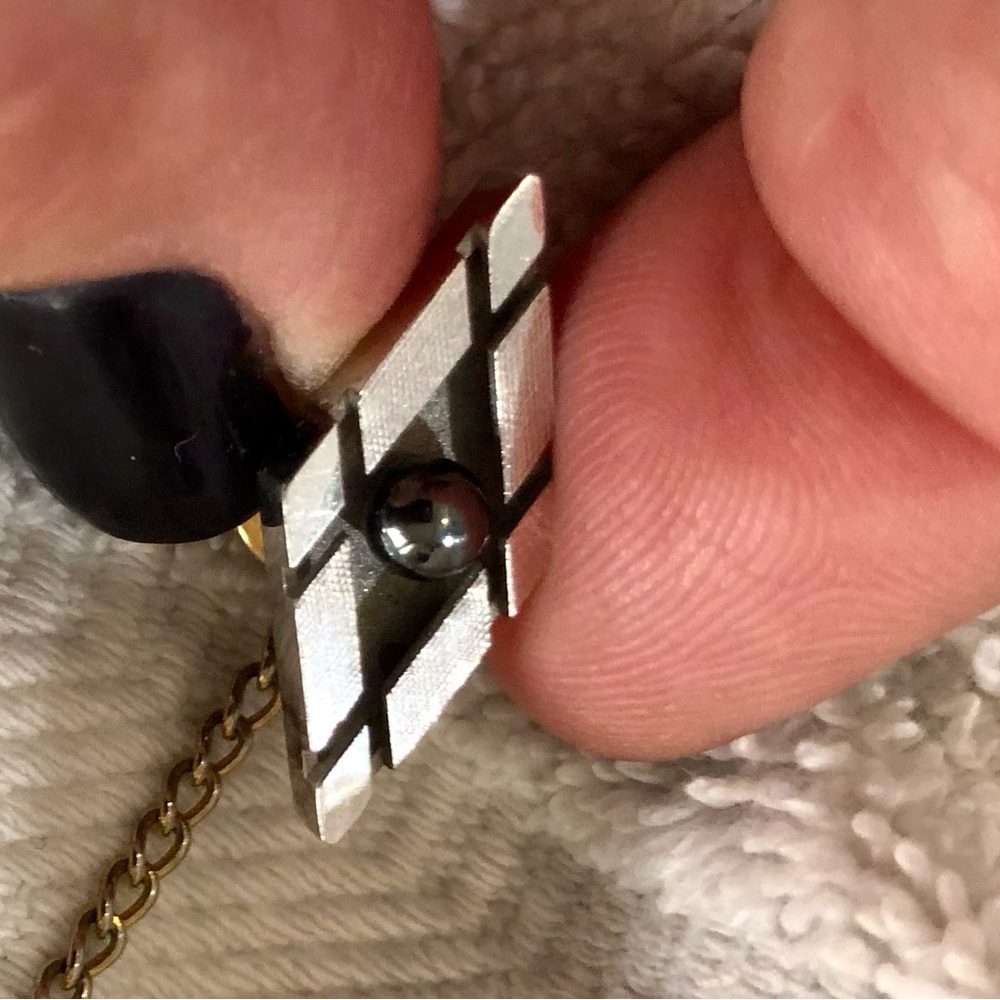 Vintage from 60s tie tac silver with black pearl